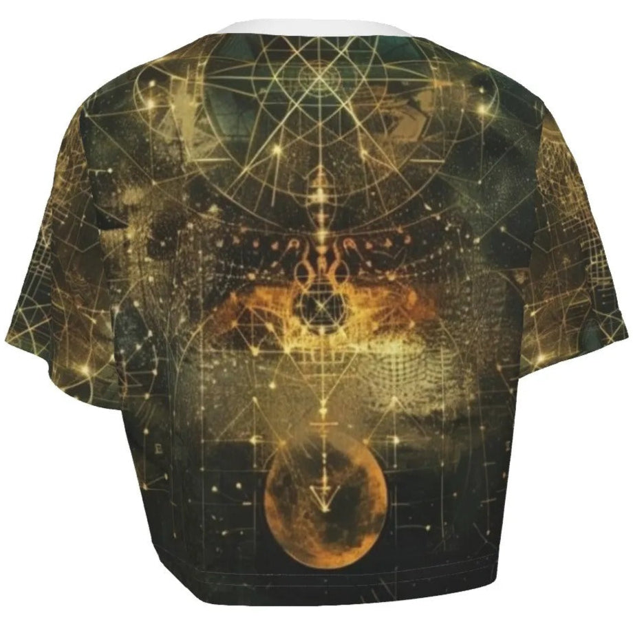 Celestial Alchemy Crop Top, Sacred Geometry Graphic Tee for Starseeds & Spiritual Fashion Lovers, Celestial Universe-Inspired Shirt for Divine Feminine Style