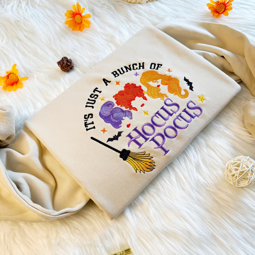 Embroidered Hocus Pocus Witch Sweatshirt, Halloween Witch Embroidered Sweatshirt, Halloween Crew Neck Sweatshirt or Hoodie, Halloween Gift EBAC19