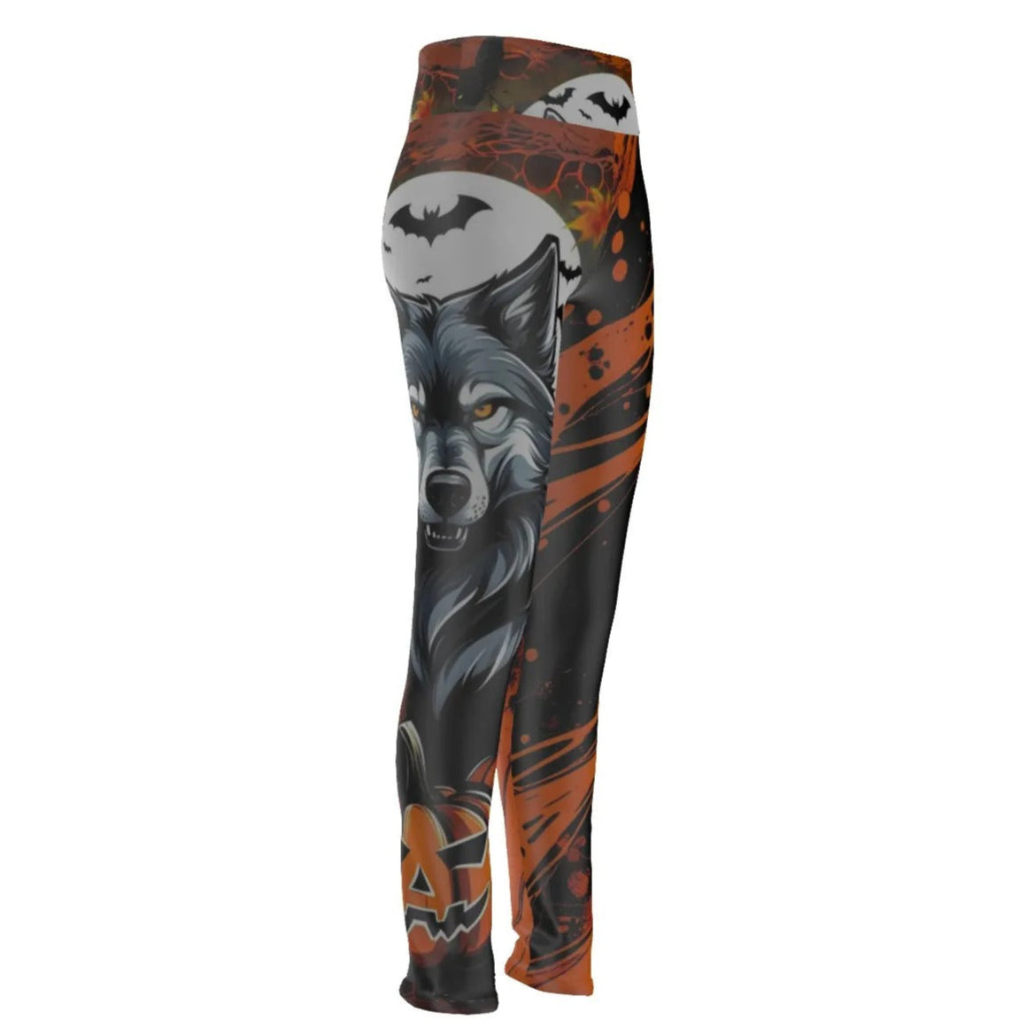 Howling Halloween Costumes Night Wolf Leggings, Spooky Pumpkin Bat Yoga Pants, Halloween Costume Ideas Activewear, Autumn Wolf Tights