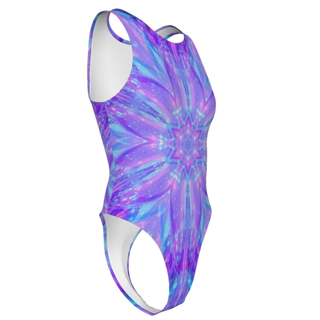 Kaleio Galaxy Swimsuit, Trippy Psychedelic One-Piece Bathing Suit, Holographic Space Mandala Swimwear, Cosmic Festival Beachwear