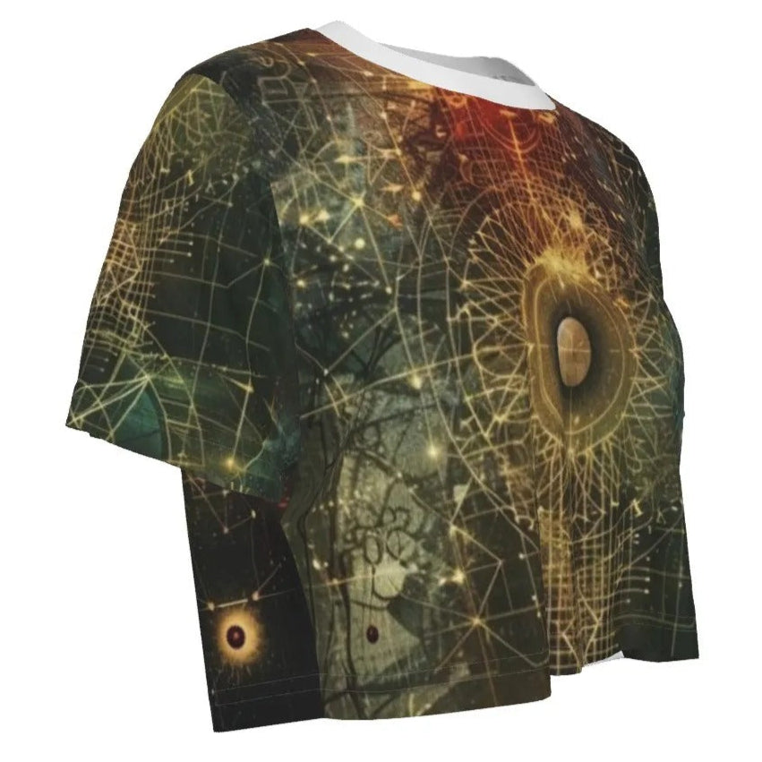 Celestial Alchemy Crop Top, Sacred Geometry Graphic Tee for Starseeds & Spiritual Fashion Lovers, Celestial Universe-Inspired Shirt for Divine Feminine Style