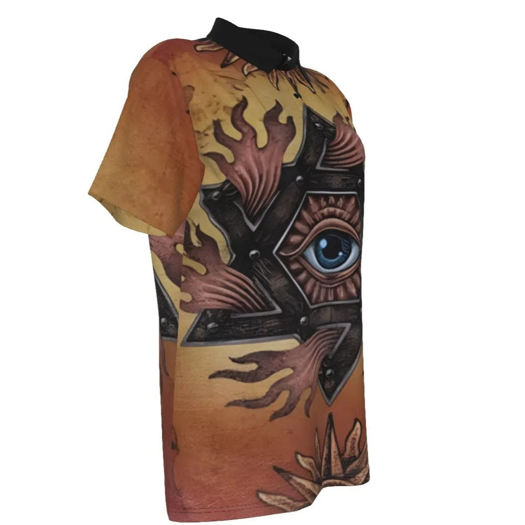 Mystic Mandala Women’s Polo Shirt, Sacred Geometry Eye Top, Psychedelic Sun Boho Polo, Spiritual Festival Wear