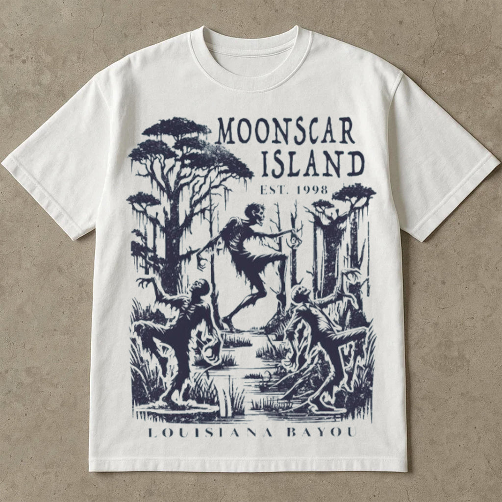 Moonscar Island Tee Shirts, Halloween Tee Shirts, Zombie Island, Halloween Gift, 90s nostalgia, Retro Halloween