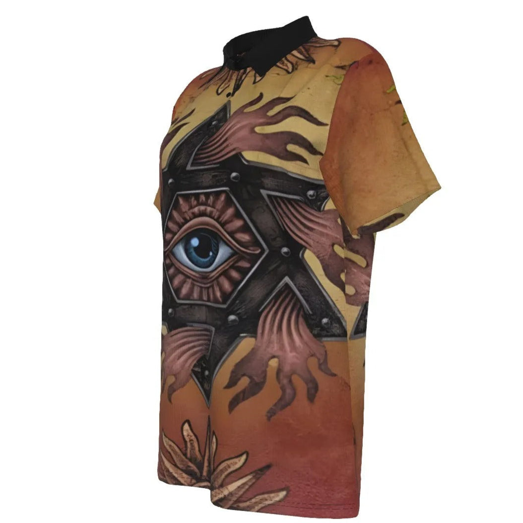 Mystic Mandala Women’s Polo Shirt, Sacred Geometry Eye Top, Psychedelic Sun Boho Polo, Spiritual Festival Wear