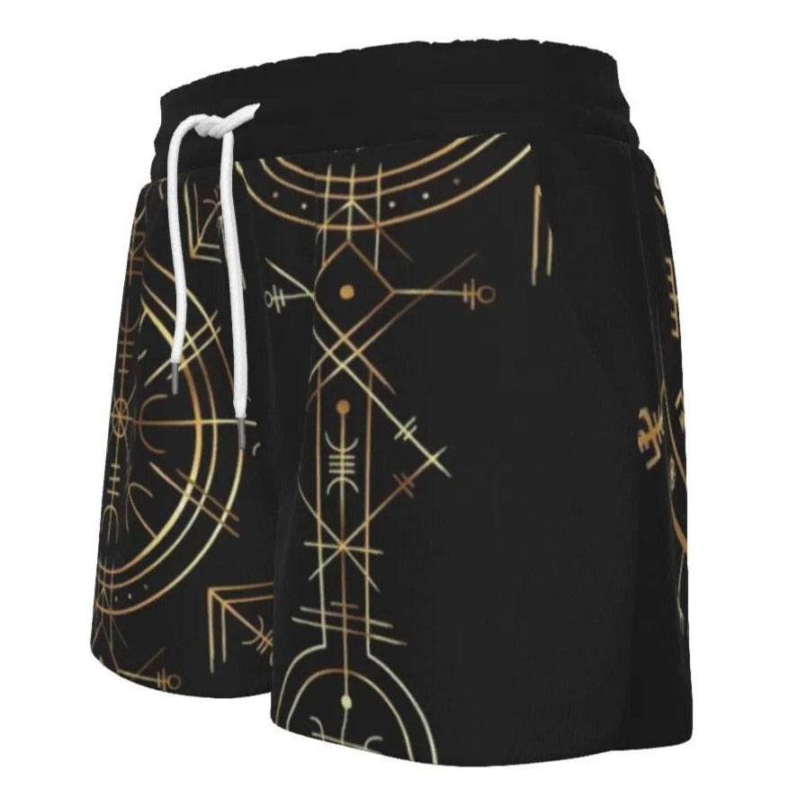 Viking Vegvisir Mysticism Women’s Shorts, Norse Rune Viking Bottoms, Nordic Compass Spiritual Activewear, Viking Sacred Geometry Shorts