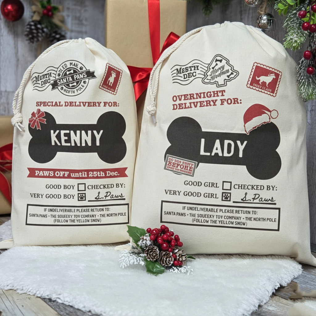 Personalized Christmas Stocking For Dogs, Custom Santa Sack For Pets, Merry Woofmas Gifts, Presents For Puppy, Dog Lover Bag, Santa Paws