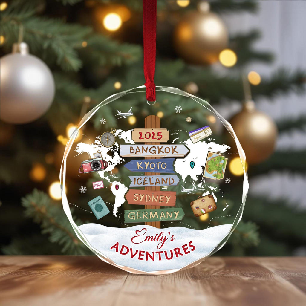 Personalized Travel Ornament, Custom Destination Keepsake, Glass Ornament Gifts, Christmas Gifts, Gift for Her
