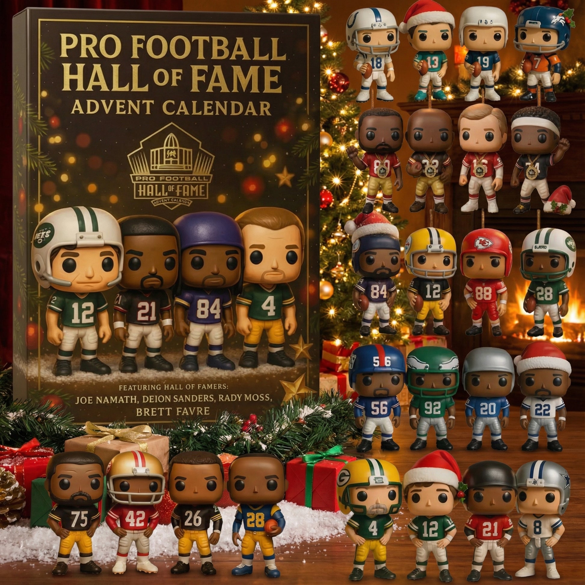 Pro Football Hall of Fame Advent Calendar, NFL Legend Figures, Football Fan Gift, 24 Collectible Minis, Christmas Countdown Box