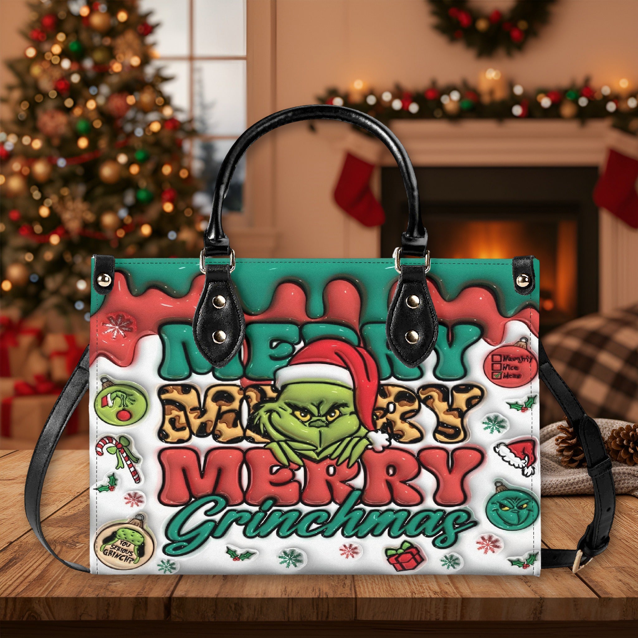 Merry Christmas Handbag, Festive Holiday Tote Bag, Cute Cartoon Purse, Winter Seasonal Gift Bag