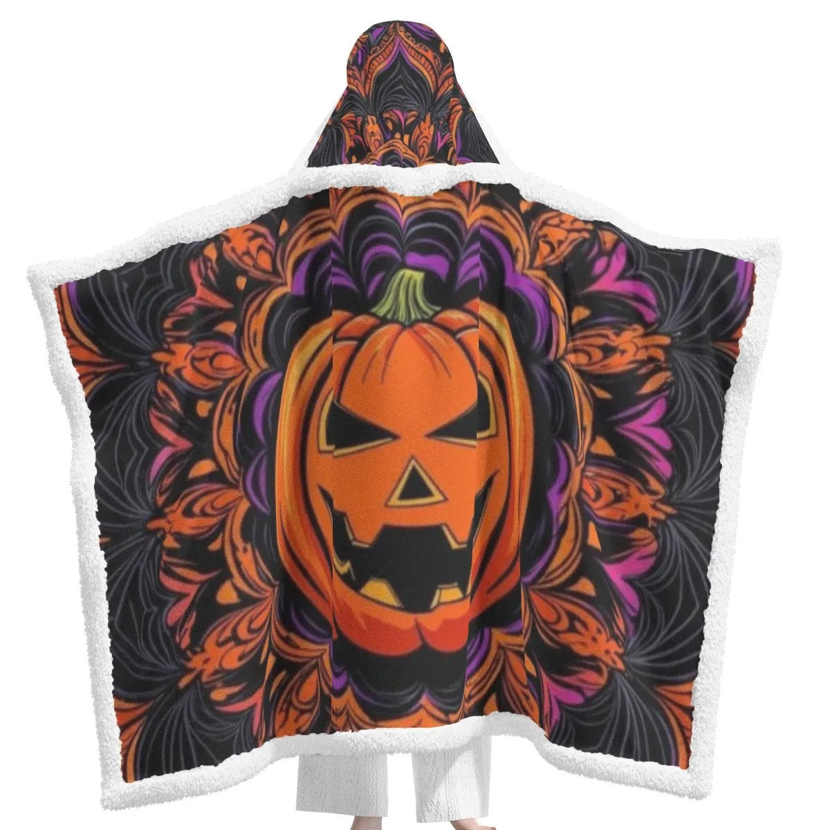 Pumpkin Mandala Magic Wearable Hooded Blanket, Halloween Jack-o’-Lantern Trench Coat, Spooky Mandala Art, Halloween Costume Ideas