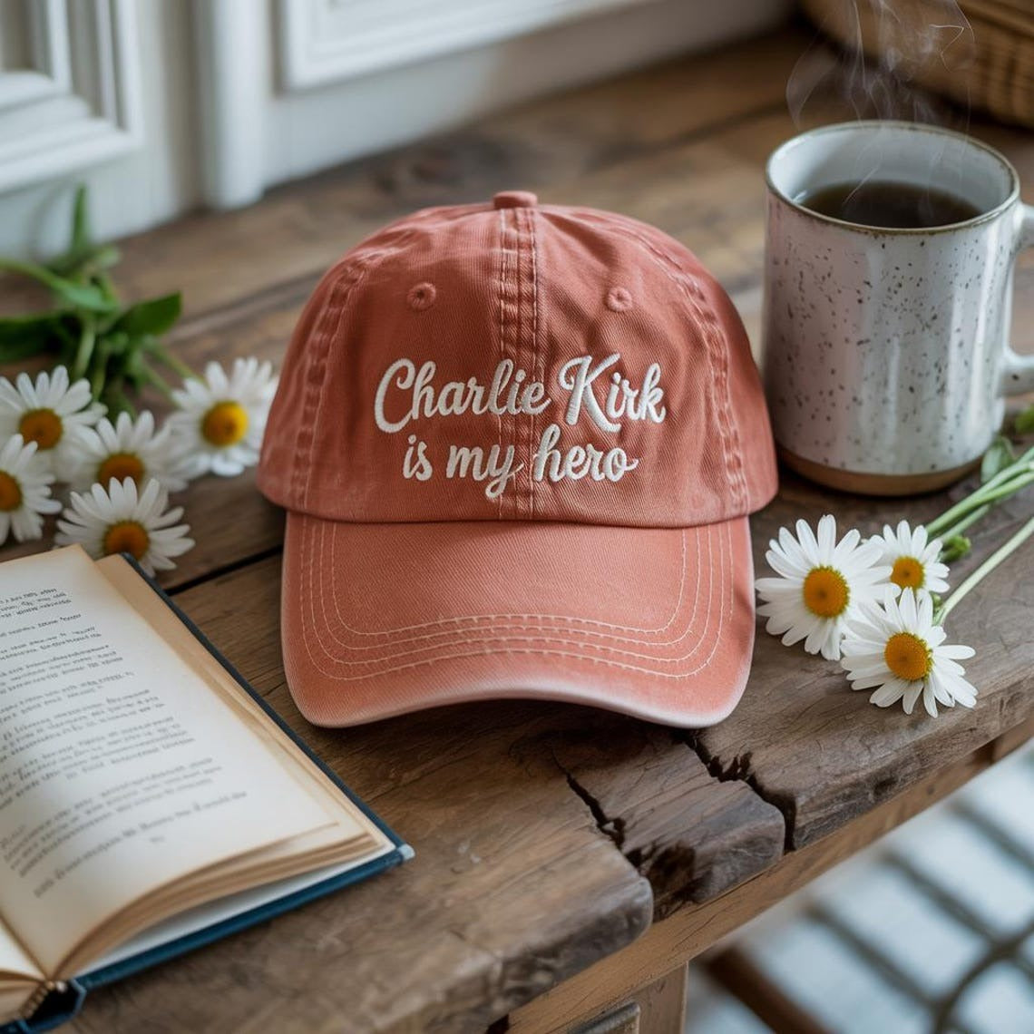 Embroidered Charlie Kirk is my Hero Washed Hat, Charlie Kirk Hat, Make America Great Again, Pray for Charlie Kirk, Justice for Charlie Kirk
