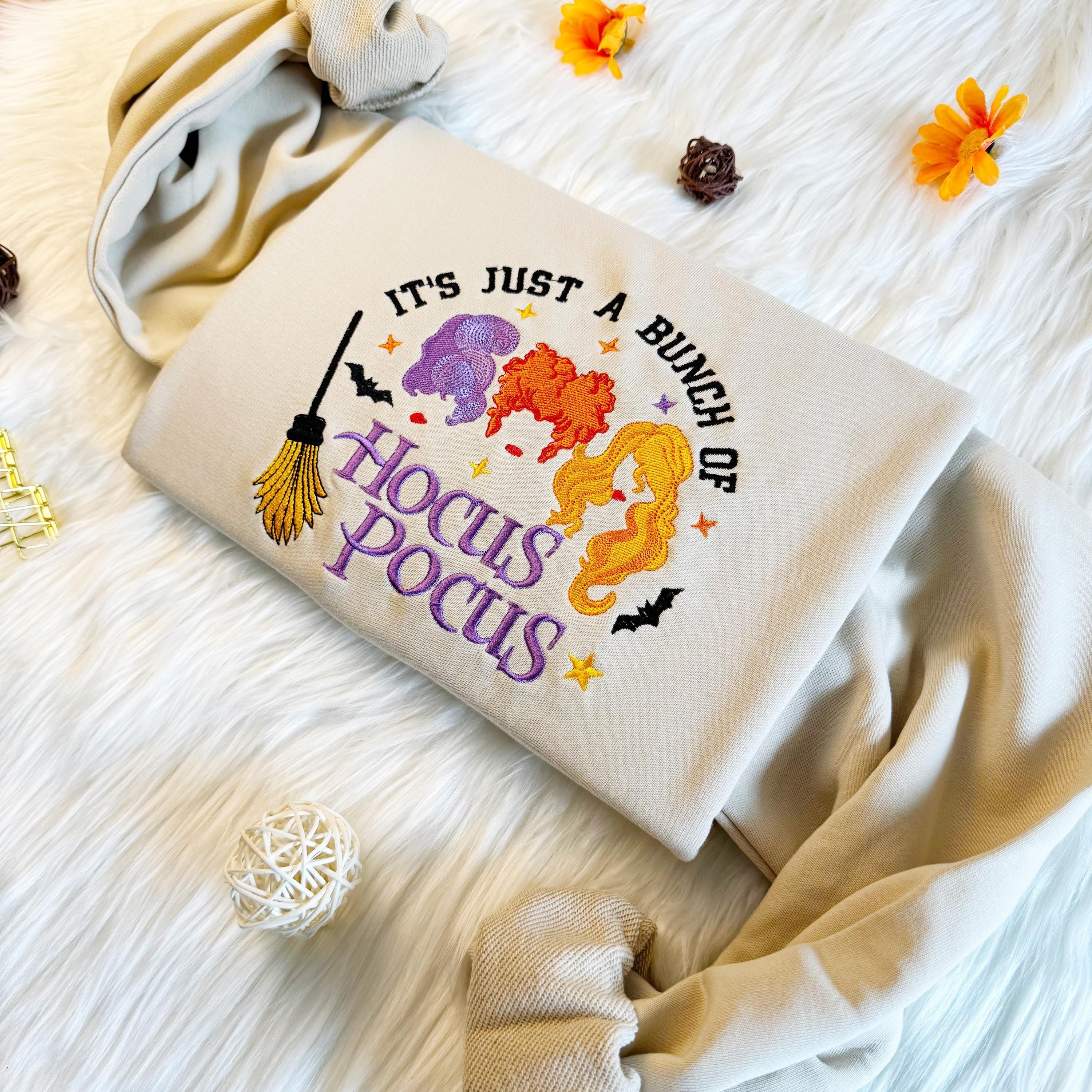 Embroidered Hocus Pocus Witch Sweatshirt, Halloween Witch Embroidered Sweatshirt, Halloween Crew Neck Sweatshirt or Hoodie, Halloween Gift EBAC19