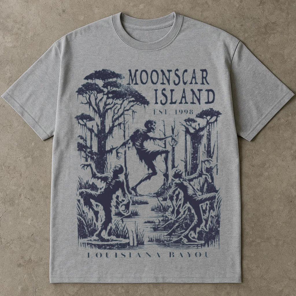 Moonscar Island Tee Shirts, Halloween Tee Shirts, Zombie Island, Halloween Gift, 90s nostalgia, Retro Halloween