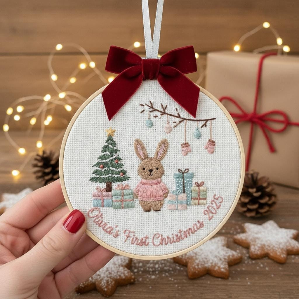 Babys First Christmas Ornament, Personalized Embroidered Ornament, Christmas Keepsake, New Baby Gift, Baby Girls First Christmas Ornament