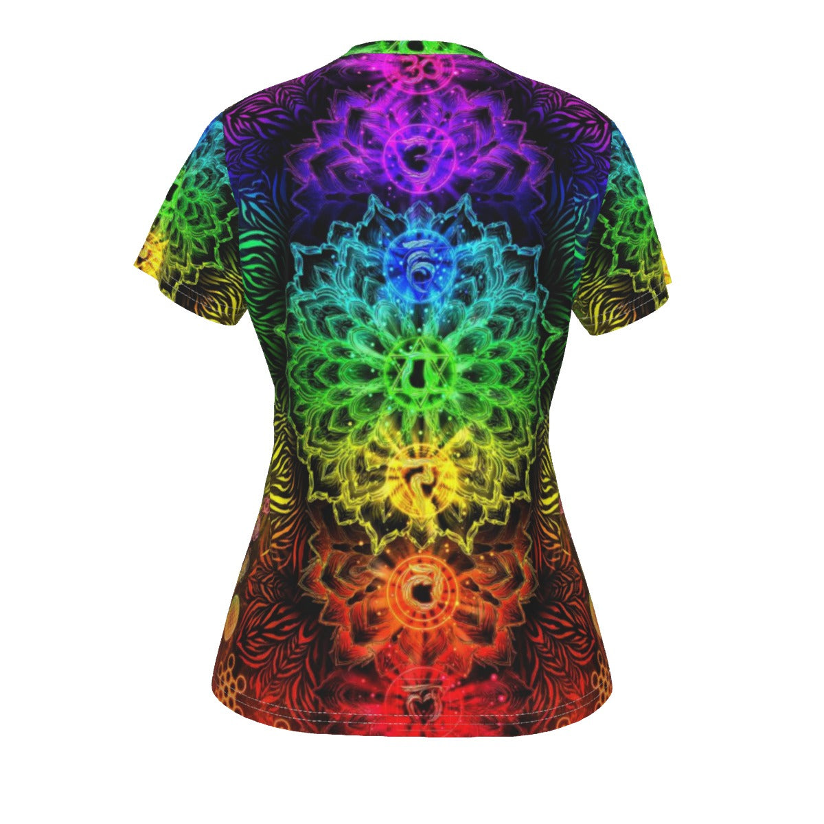 Sacred Chakra Mandala V-neck Women's T-shirt, Vibrant Rainbow Energy Healing V-neck T-shirt, Spiritual Energy Symbol, Colorful Sacred Geometry V-neck , Mandala  V-neck T-shirt