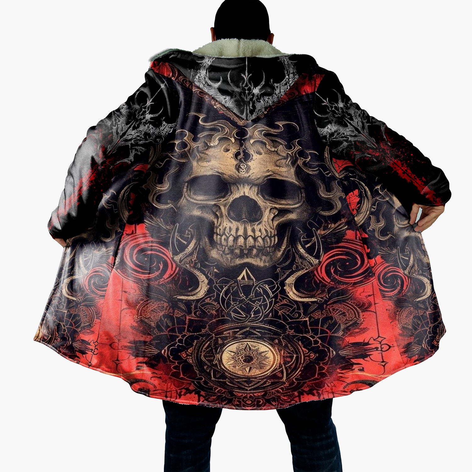 Infernal Mandala Halloween Skull Cloak, Gothic Occult Hooded Cape, Dark Mandala Spooky Costume