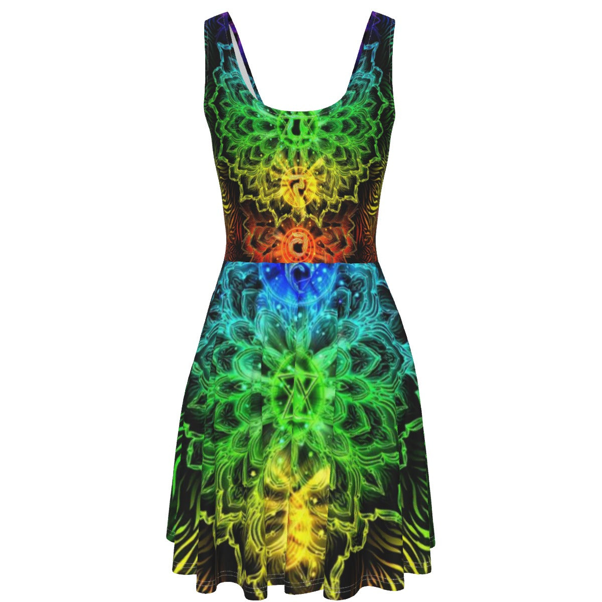 Sacred Chakra Mandala Women's Tank Vest Dress, Vibrant Rainbow Energy Healing Women's Tank Vest Dress, Spiritual Energy Symbol, Colorful Sacred Geometry Dress, Mandala  Dress