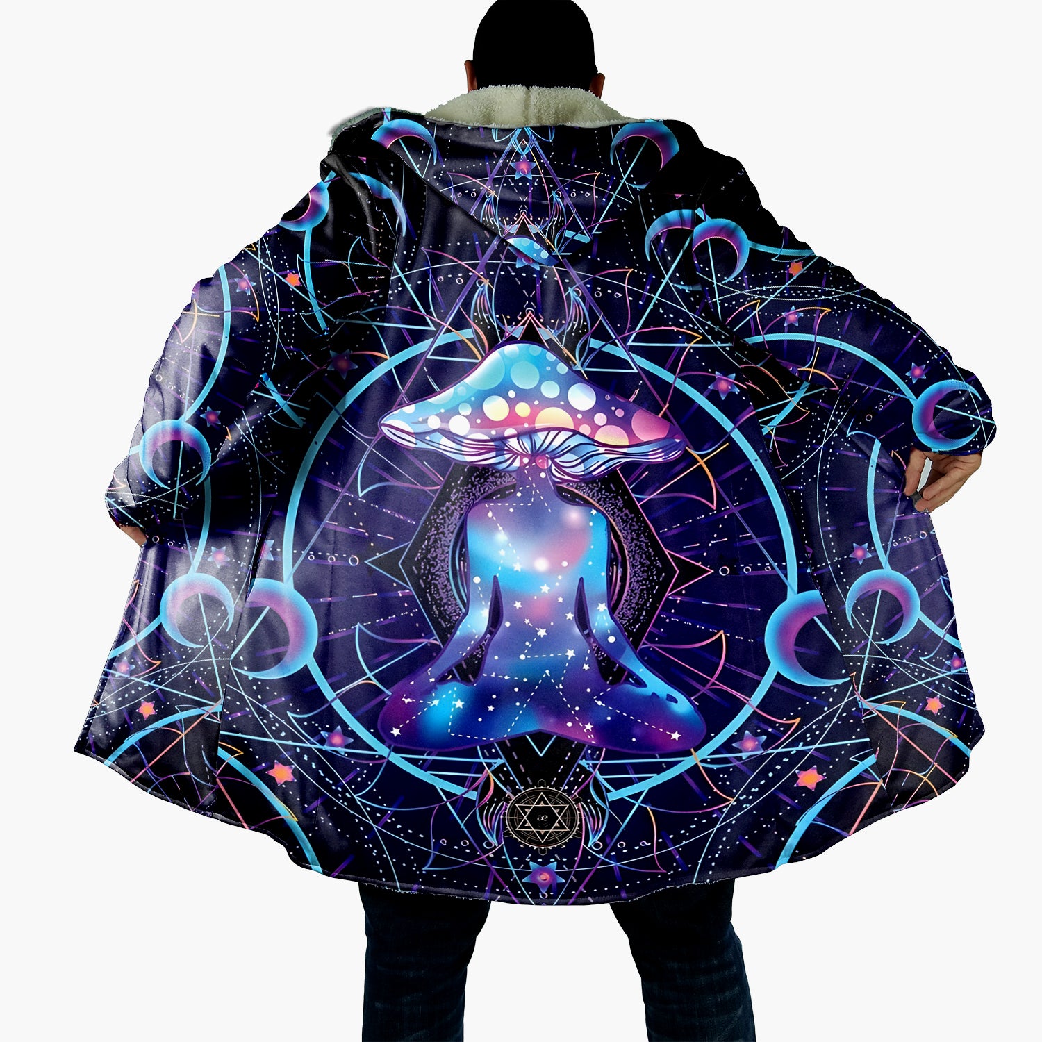 Mystic Mushroom Awakening Cloak, Psychedelic Spiritual Cape, Cosmic Mushroom Hooded Cloak, Visionary Art Festival Wear, Boho Mystic Style