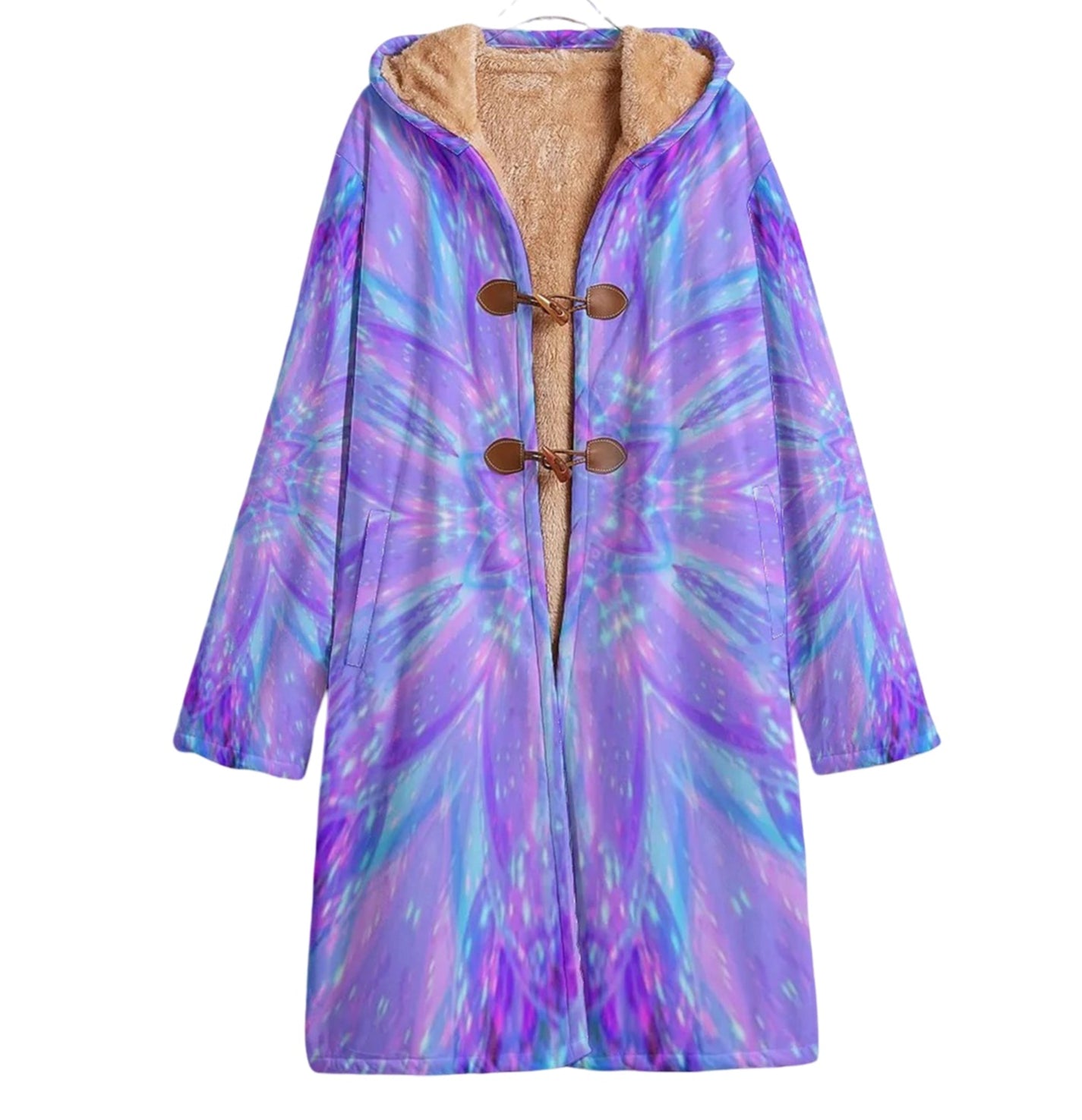 Kaleio Galaxy Cloak, Trippy Psychedelic Hooded Cape, Holographic Space Mandala Robe, Cosmic Festival Wizard Cape for Raves