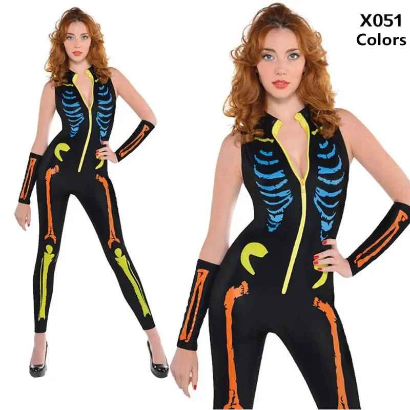 Halloween Costumes, New Skeleton Costume Women Lady Cosplay Jumpsuits, Halloween Costumes For Women