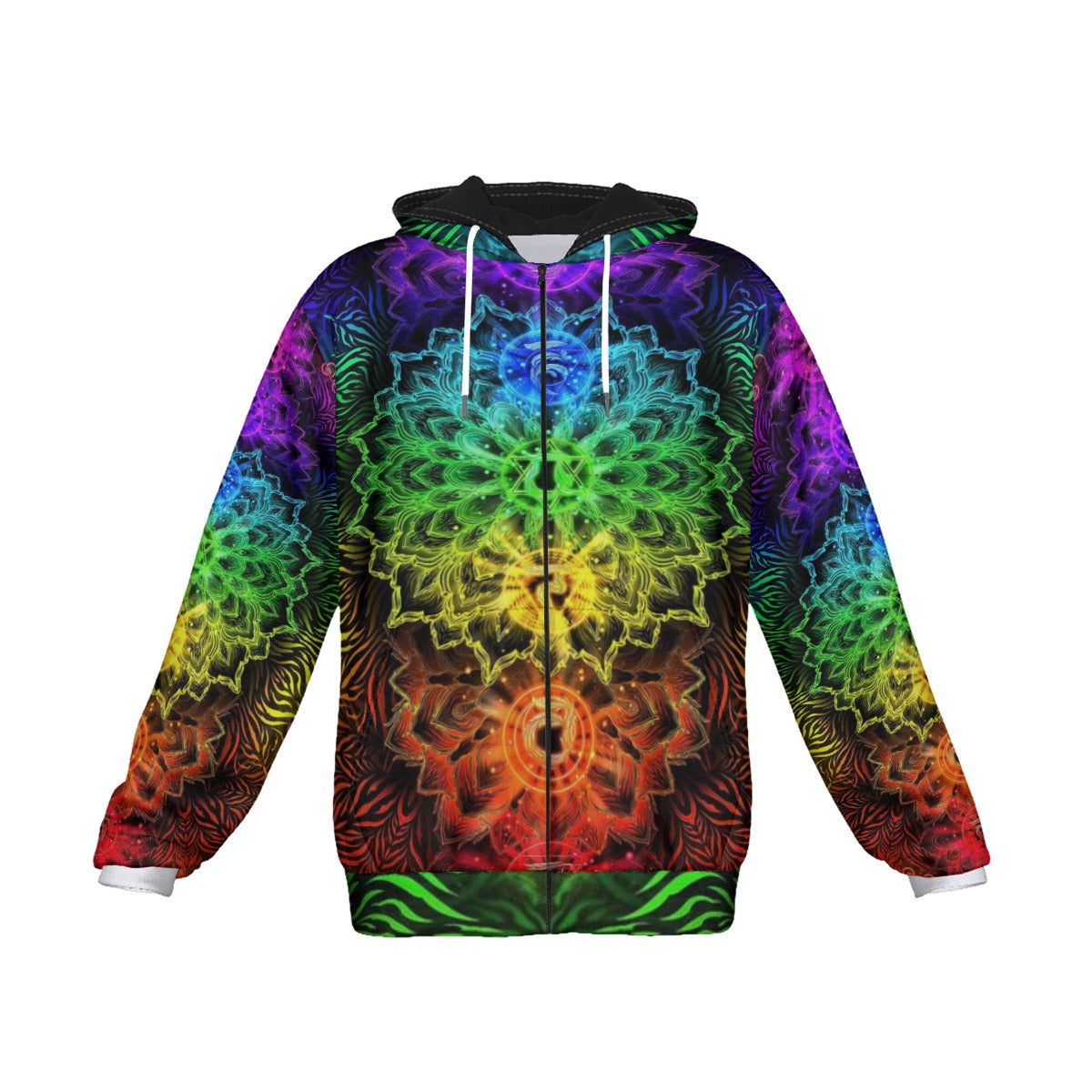 Sacred Chakra Mandala Zip Up Hoodie, Vibrant Rainbow Energy Healing Zip Up Hoodie, Spiritual Energy Symbol, Colorful Sacred Geometry Zip Up Hoodie, Mandala  Zip Up Hoodie