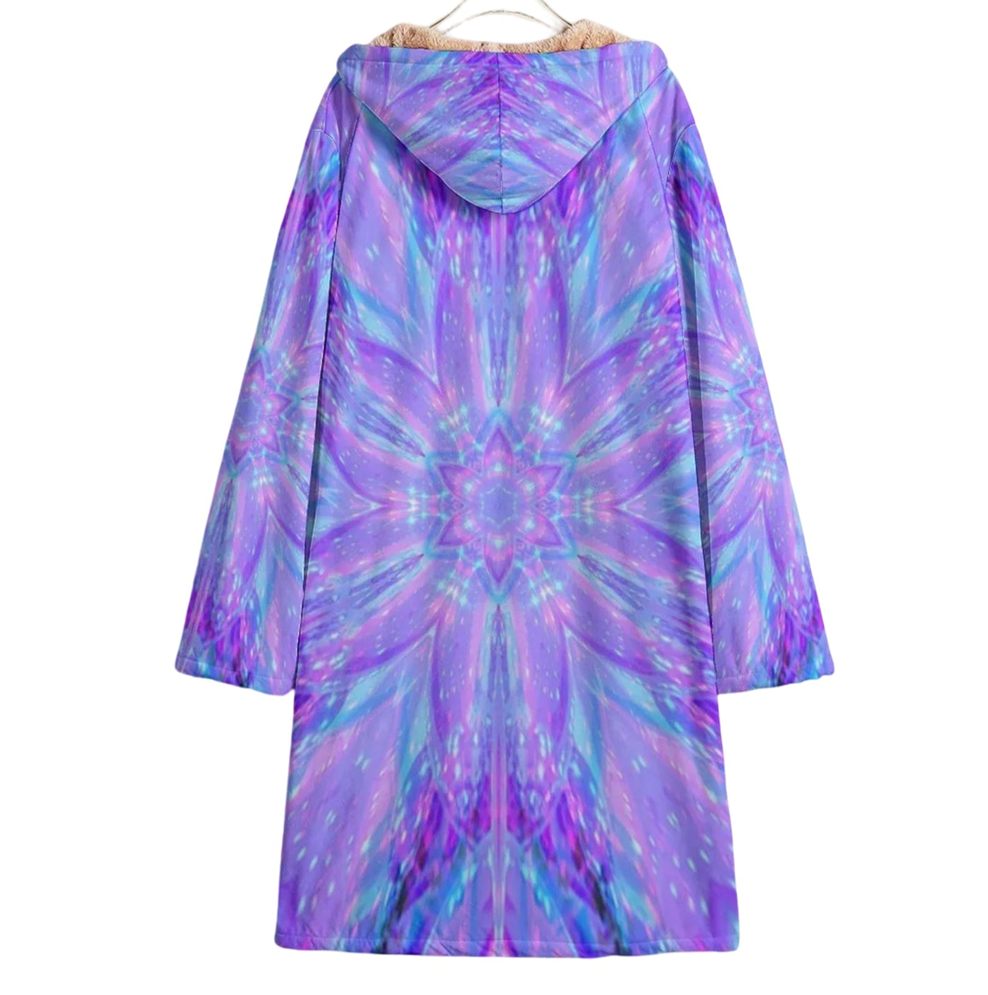 Kaleio Galaxy Cloak, Trippy Psychedelic Hooded Cape, Holographic Space Mandala Robe, Cosmic Festival Wizard Cape for Raves