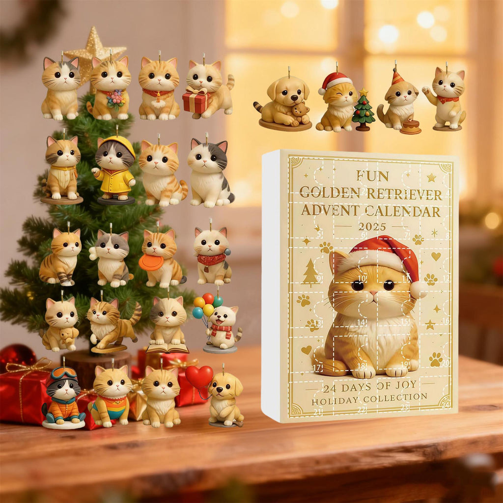 Cute Cat & Puppy Figurine Advent Calendar 2025, 24 Days Kawaii Animal Christmas Surprise Box Gift for Kids & Pet Lovers