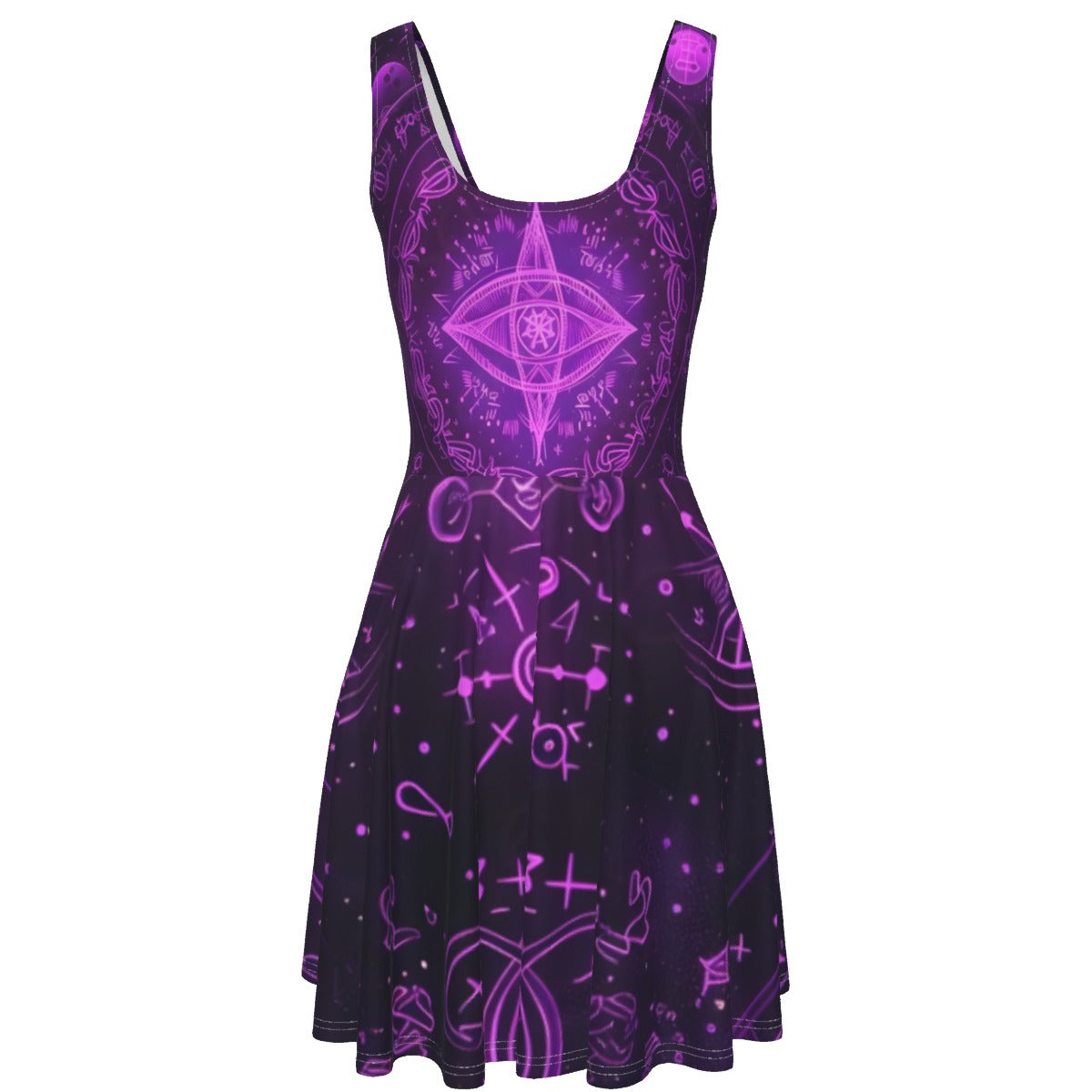 Mystical Fantasy Women's Tank Vest Dress, Arcane Magic Symbol Dress, Witchcore Celestial Light Dress, Vibrant Occult Energy Dress, Esoteric Purple Spell Dress