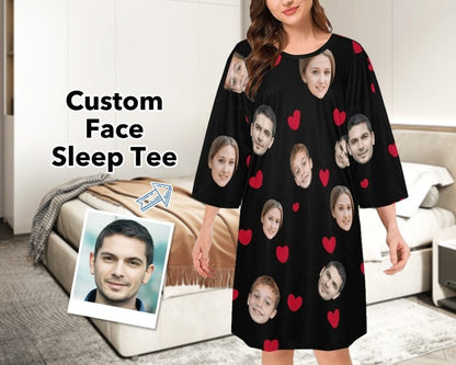 Custom Face Sleep Tees, Funny Personalized Sleepwear, Oversized Sleep Tee