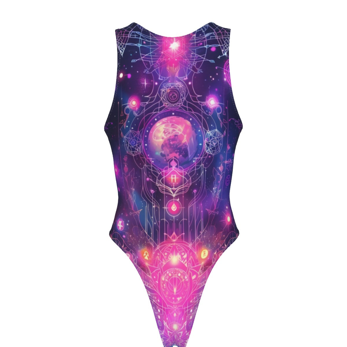 Cosmic Mysticism Tank Bodysuit, Celestial Portal Energy Bodysuit, Astral Light Symbol Bodysuit, Vibrant Metaphysical Galaxy Bodysuit, Spiritual Geometry Bodysuit