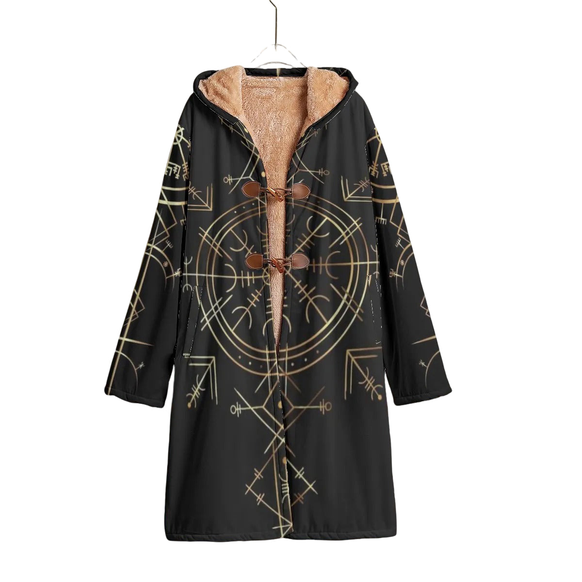 Viking Vegvisir Mysticism Cloak, Norse Rune Viking Cape, Nordic Compass Hooded Cloak, Viking Spiritual Festival Wear, Sacred Geometry Cloak