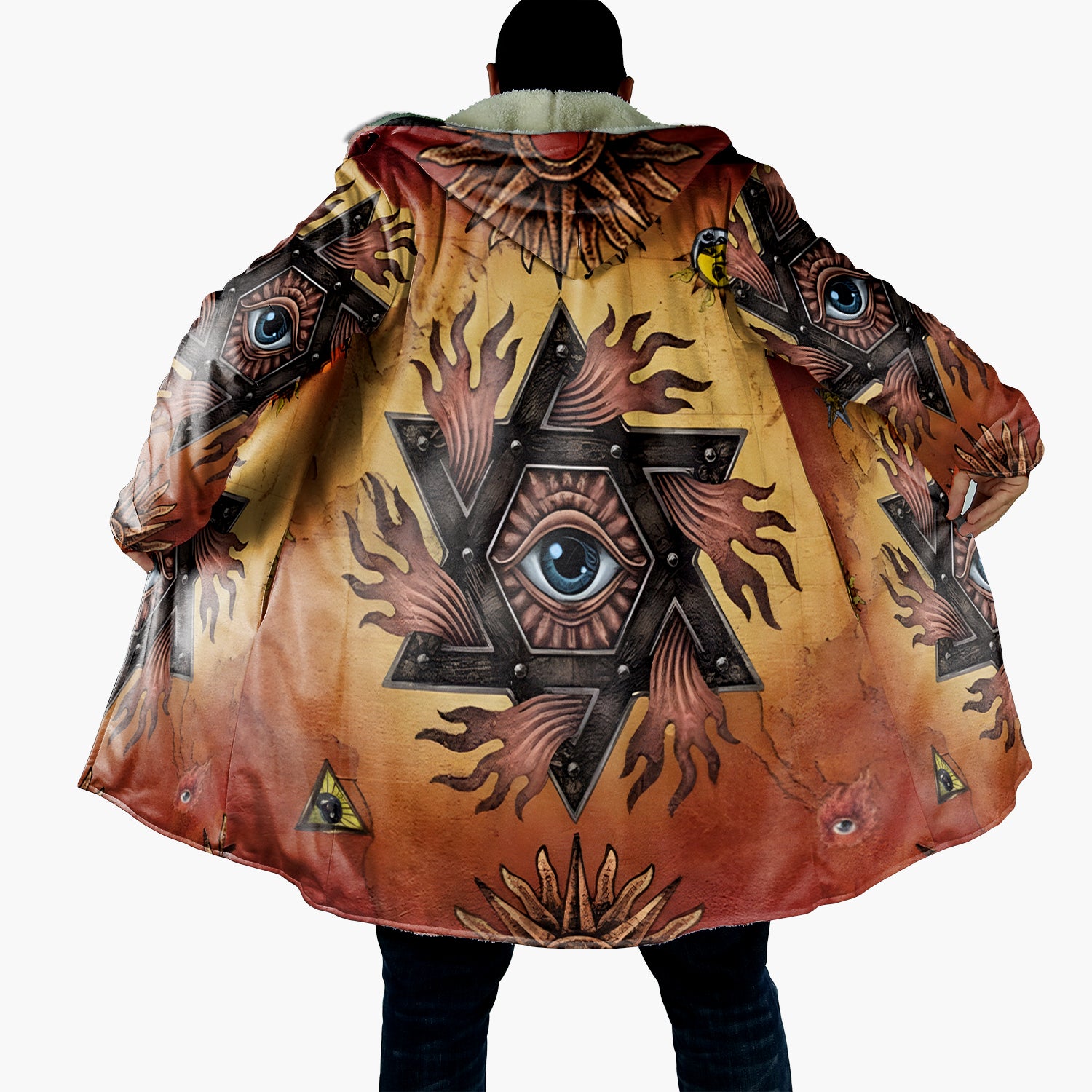 Mystic Eye Mandala Cloak, Sacred Geometry Hooded Cape, Esoteric Visionary Art Festival Wear, Spiritual Gothic Boho Robe