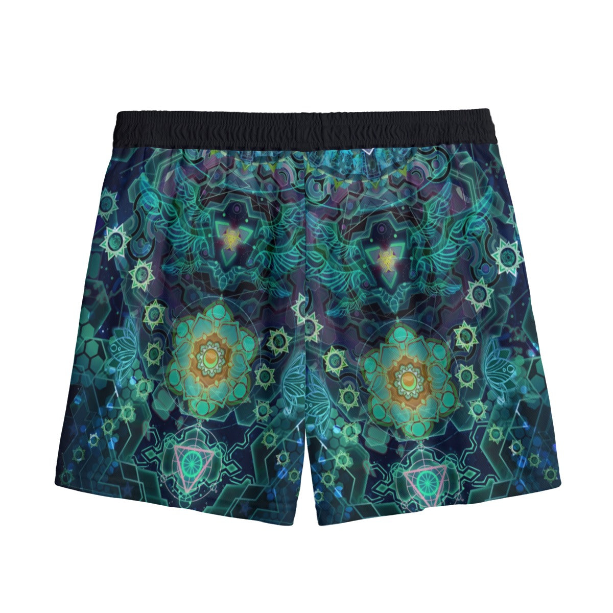 Yantric Geometry Men's Shorts, Sacred Mandala Energy Shorts, Mystic Geometric Light Shorts, Vibrant Spiritual Pattern Shorts, Celestial Yantra Shorts