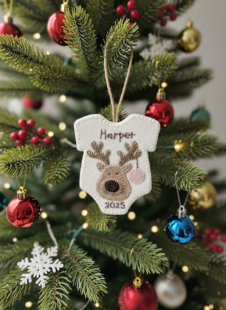 Personalized Reindeer Ornament, Newborn Ornament, Baby's First Keepsake, Handmade Ornament, Baby Shower Gift