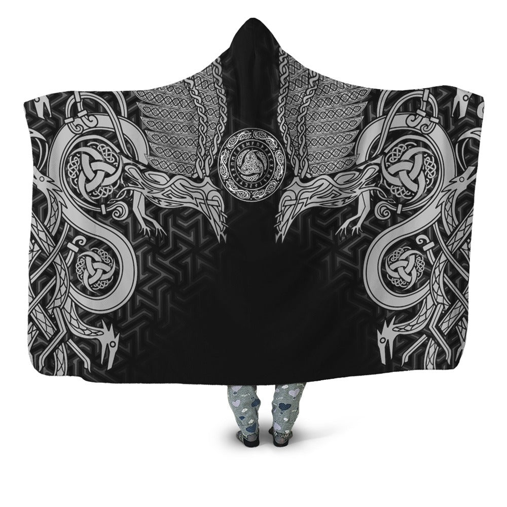 VILKING Hooded Blanket with Nordic Viking Design, Warm Soft Fleece, Cozy Wearable Throw, Perfect Gift for Winter, Outdoor, and Home Comfort. BLK31