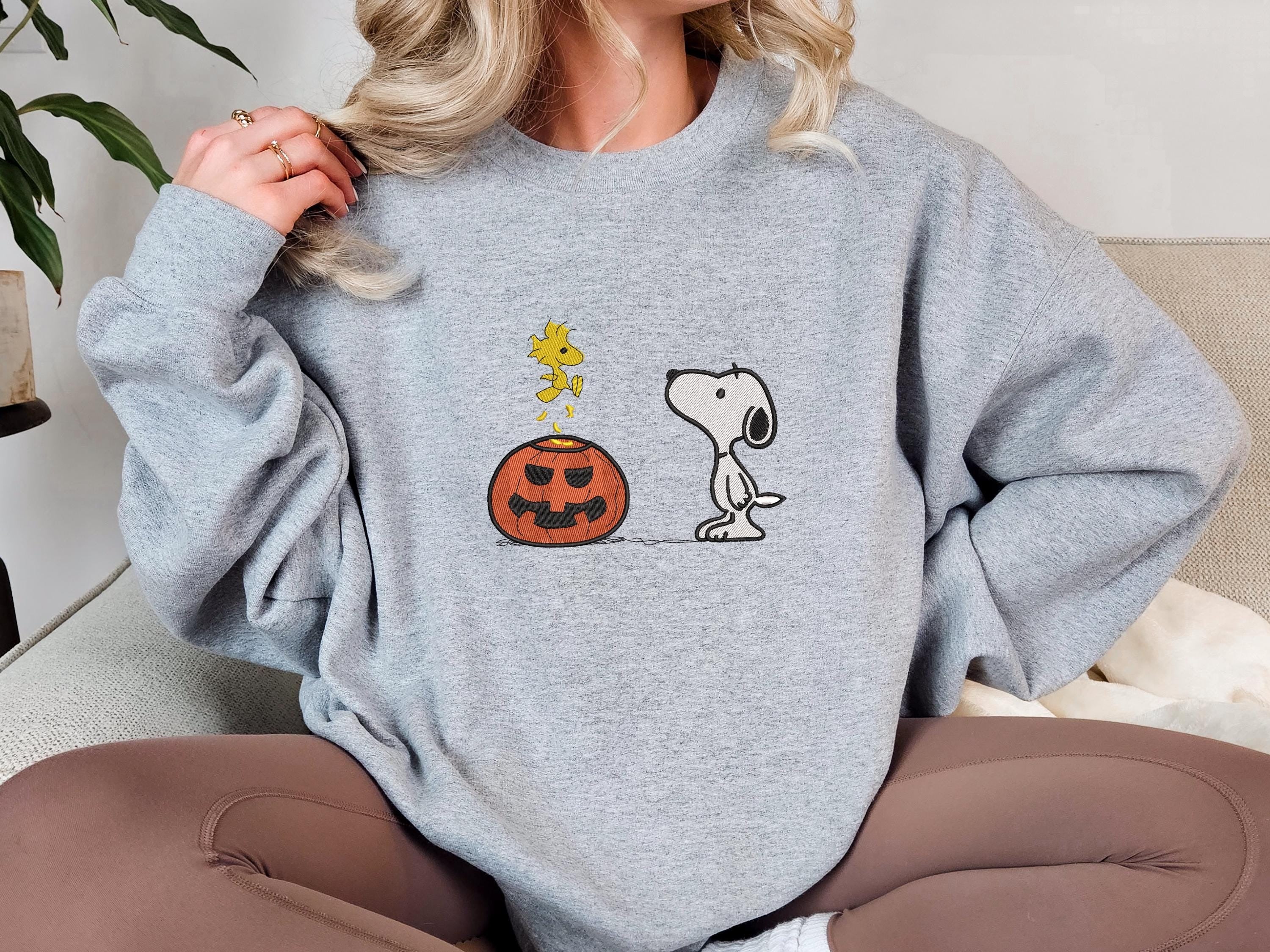 Embroidered Halloween Dog Sweatshirt, Embroidered Dog Shirt, Embroidered Halloween Hoodie, Embroidery Dog ,Dog and Bird Shirt, Halloween Gift EBAC01