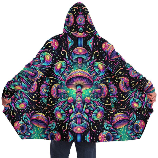 Psychedelic Mushrooms Rave Festival Cloak, Fleece Festival Coat, Cloak With Hood, Rave Cloak, Rave Wear, Cloak Pattern