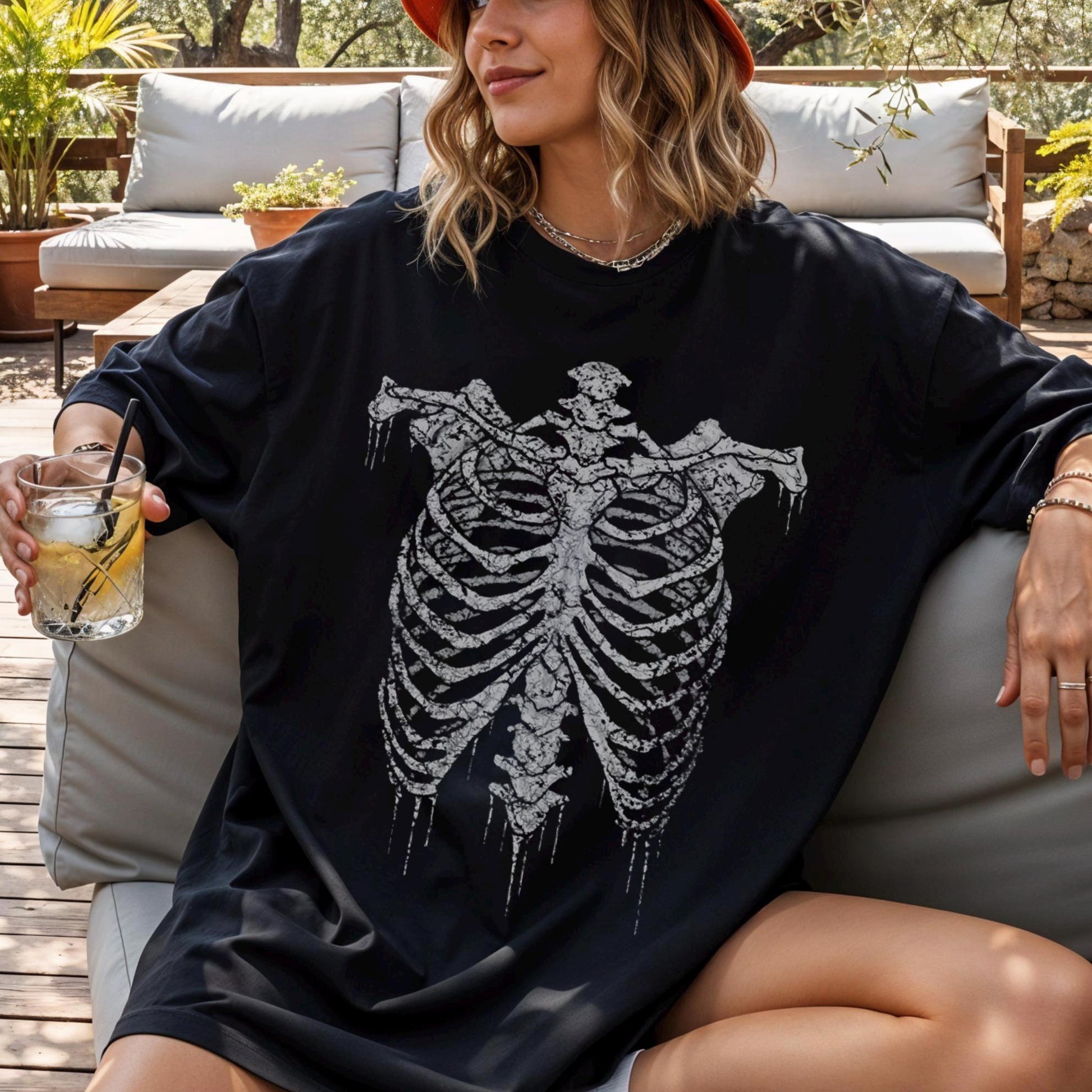 Skeleton Rib Vintage Graphic Custom T Shirt, Halloween Tee Shirt, Retro Skeleton Gothic Tee, 90s Dark Art Horror Shirt, Halloween Costume Ideas Shirt