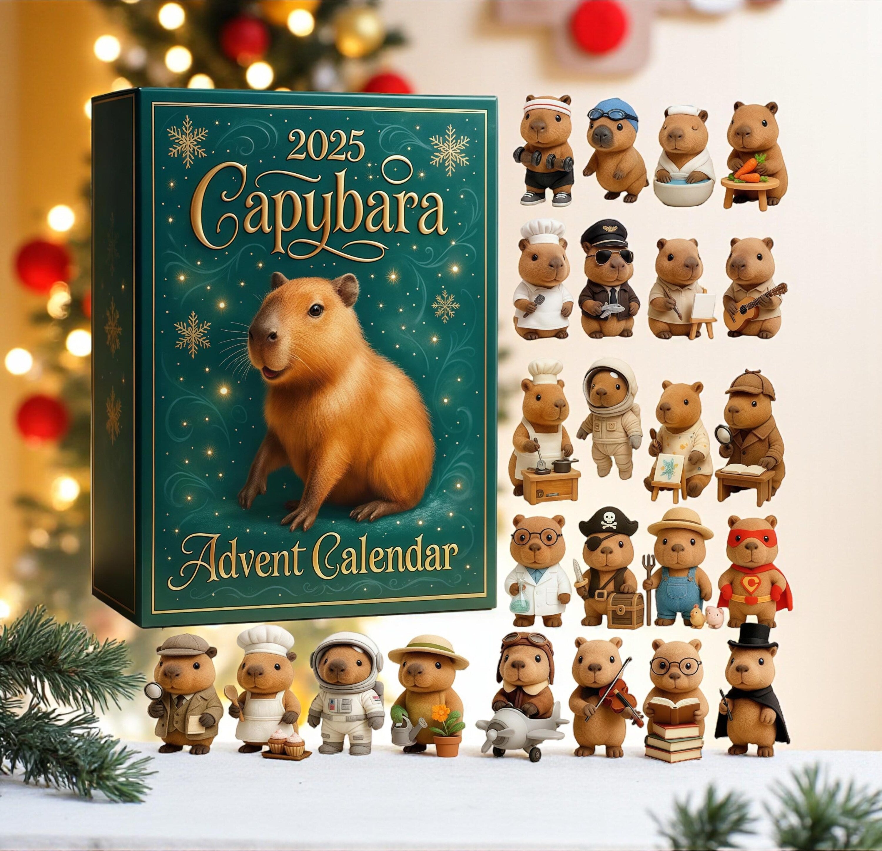 Capybara Advent Calendar 2025, 24 Acrylic Christmas Ornaments, Cute Holiday Countdown Gift, Reusable Xmas Decor