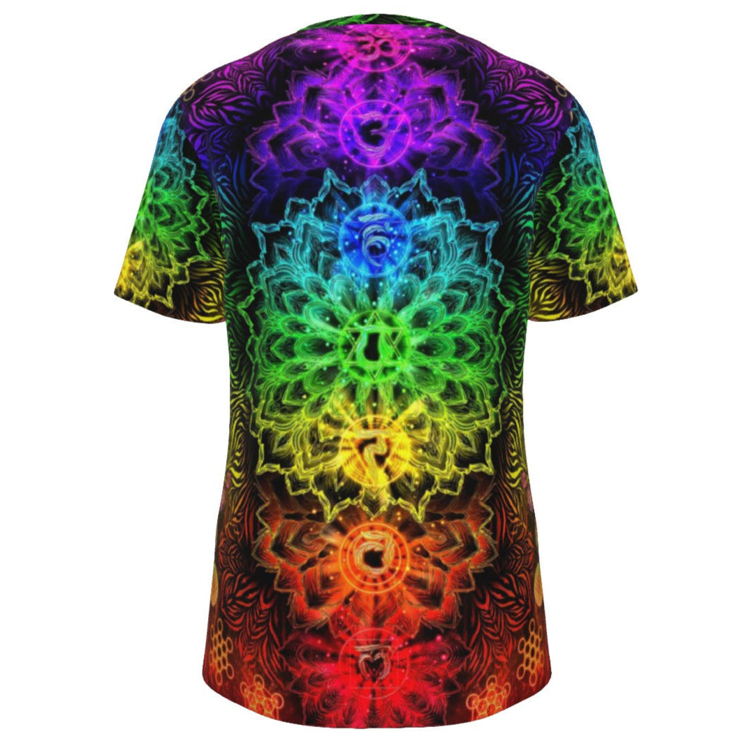 Sacred Chakra Mandala T-Shirt, Vibrant Rainbow Energy Healing T-Shirt, Spiritual Energy Symbol, Colorful Sacred Geometry T-Shirt, Mandala T-Shirt