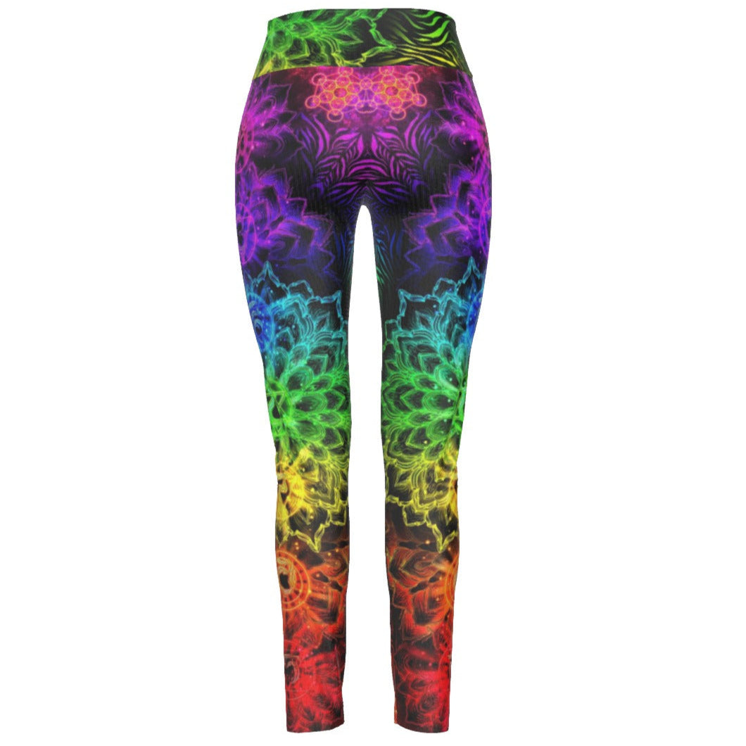 Sacred Chakra Mandala Leggings, Vibrant Rainbow Energy Healing Leggings, Spiritual Energy Symbol, Colorful Sacred Geometry Leggings, Mandala Leggings