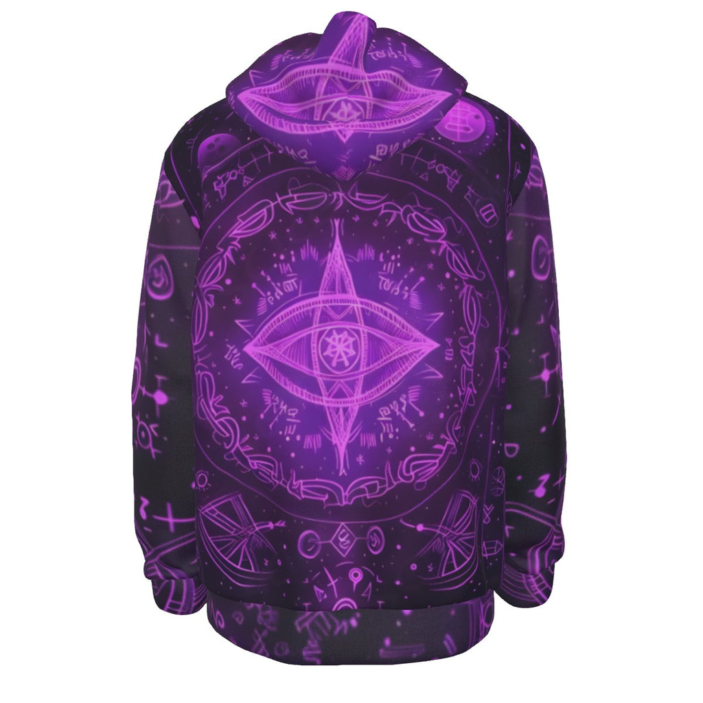 Mystical Fantasy Hoodie, Arcane Magic Symbol Hoodie, Witchcore Celestial Light Hoodie, Vibrant Occult Energy Hoodie, Esoteric Purple Spell Hoodie