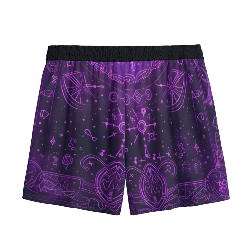 Mystical Fantasy Men's Shorts, Arcane Magic Symbol Shorts, Witchcore Celestial Light Shorts, Vibrant Occult Energy Shorts, Esoteric Purple Spell Shorts