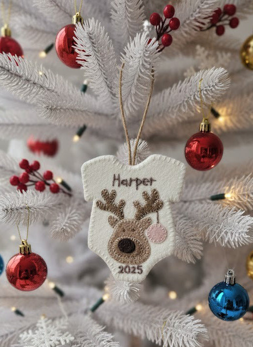 Personalized Reindeer Ornament, Newborn Ornament, Baby's First Keepsake, Handmade Ornament, Baby Shower Gift
