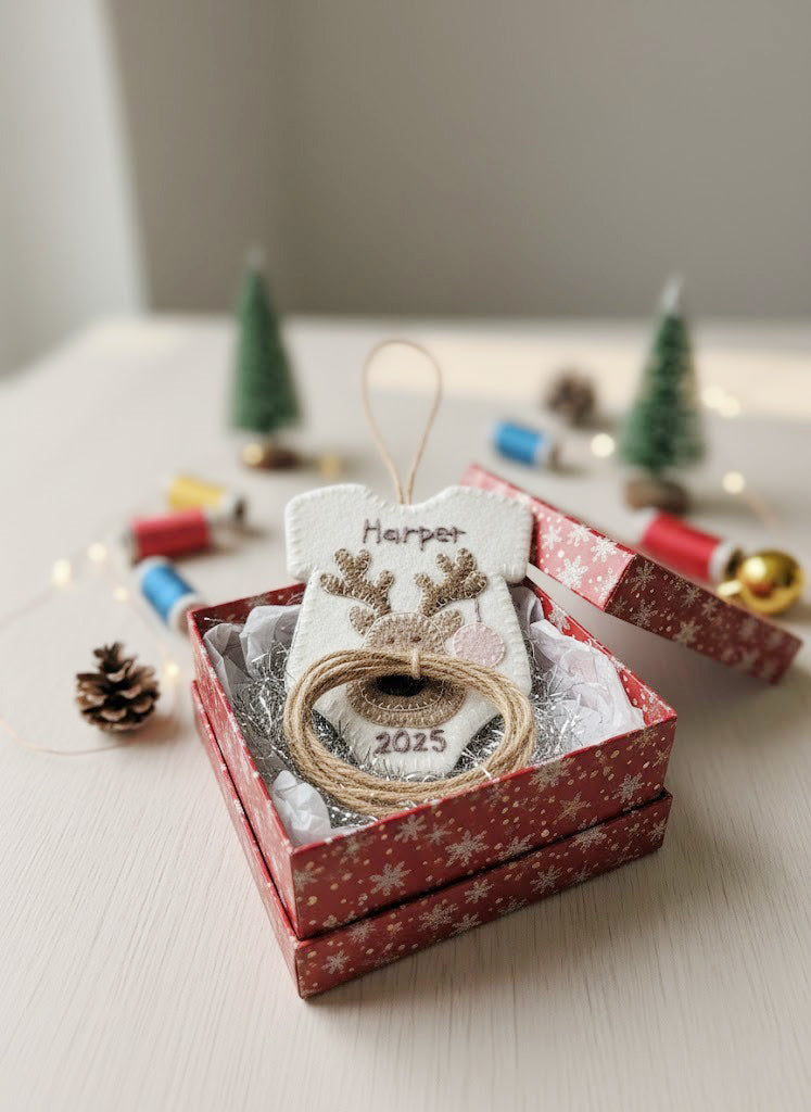 Personalized Reindeer Ornament, Newborn Ornament, Baby's First Keepsake, Handmade Ornament, Baby Shower Gift