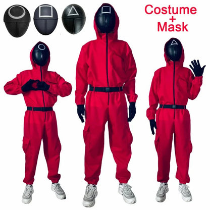 Square Circle Triangle with Helmet mask, Squid Game Jumpsuit, Game Cosplay Jumpsuit