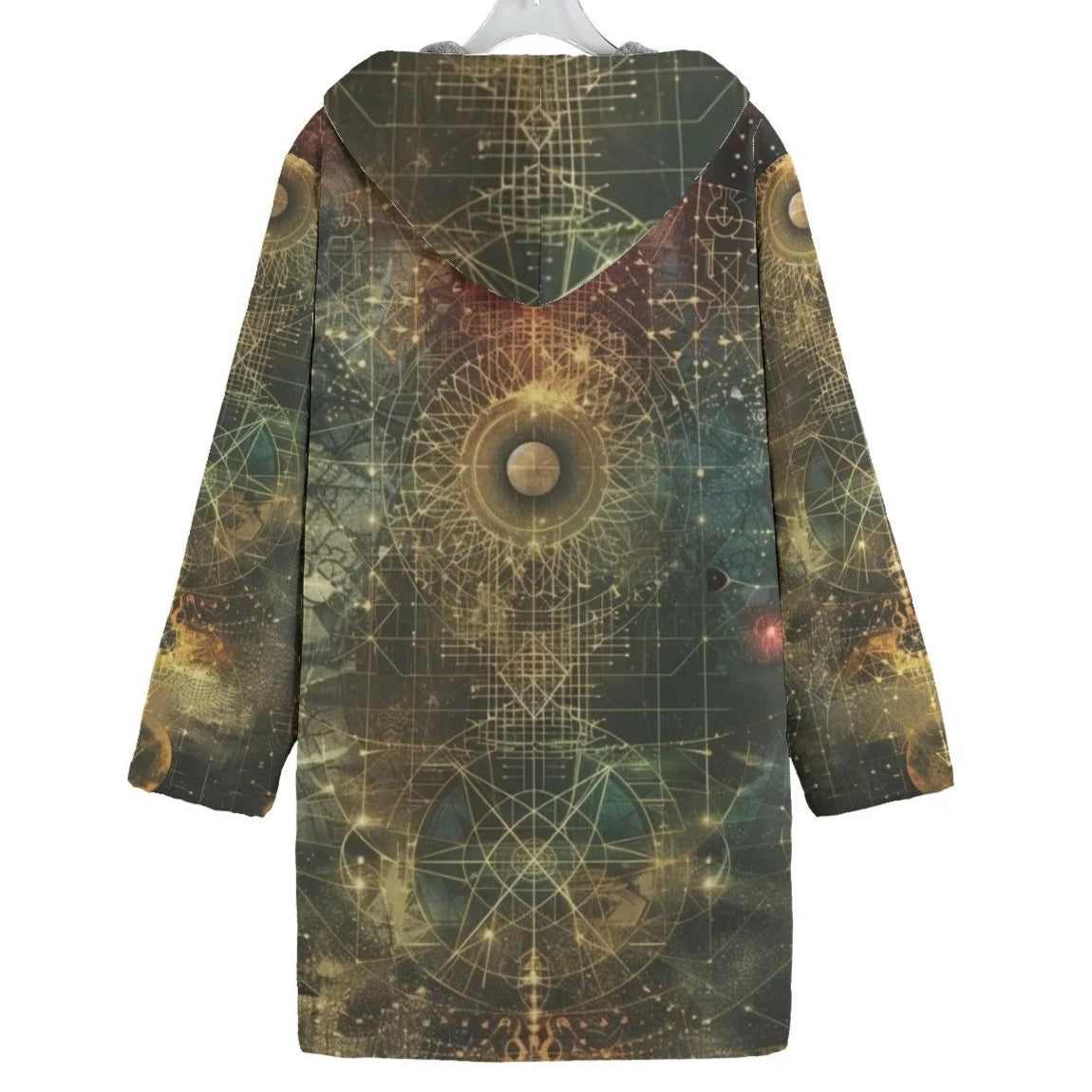 Celestial Alchemy Coat, Mystic Symbol Long Jacket, Spiritual Astrology Outerwear,  Moon and Star Coat, Trippy Spiritual Outerwear