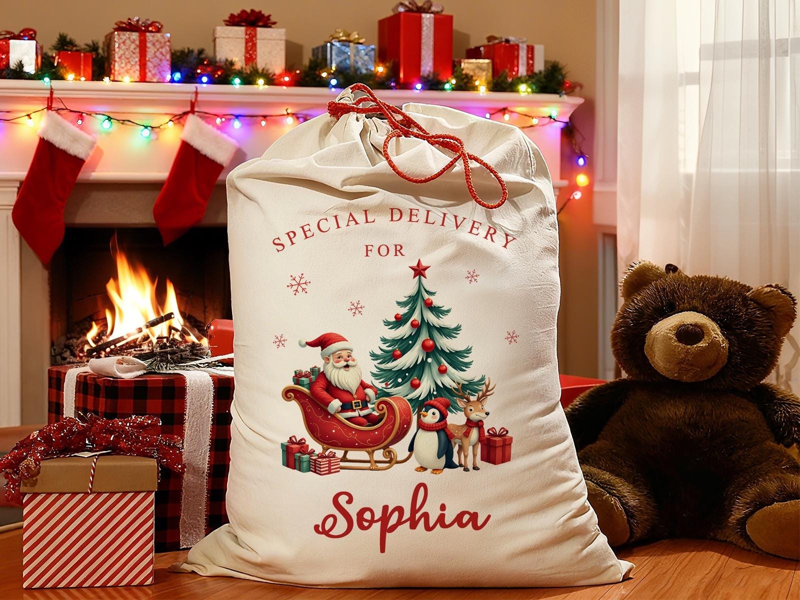Personalized Large Santa Sack, Christmas Family Santa Bag, Custom Name Santa Gift Bag, Christmas Gift Bag, Holiday Gift Bag, Xmas Gift for Kids