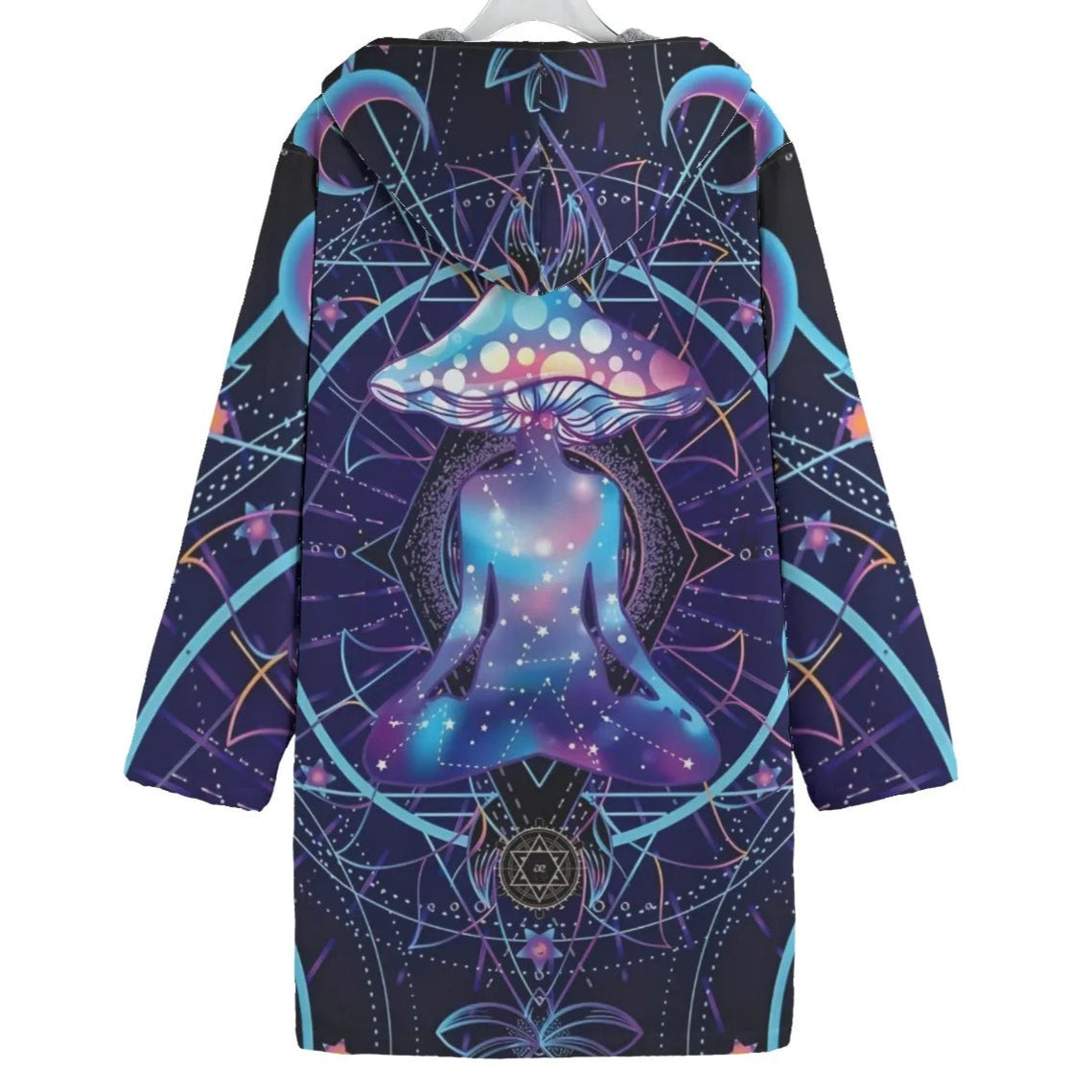 Mystic Mushroom Awakening Coat, Psychedelic Spiritual Jacket, Cosmic Mushroom Outerwear, Visionary Art Fashion Coat, Boho Mystic Style
