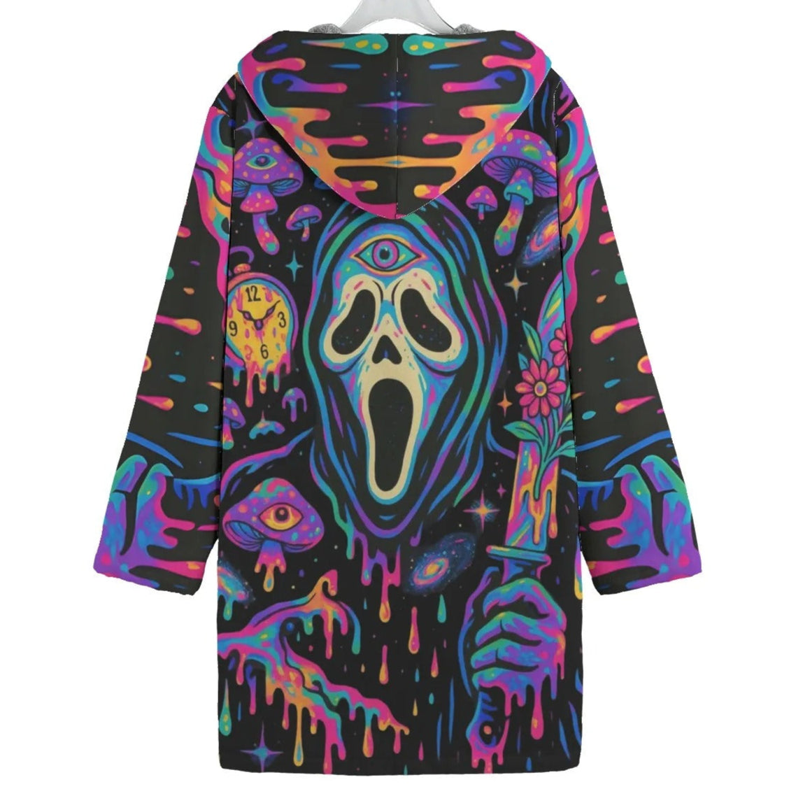 Psychedelic Halloween Mushrooms Coat, Neon Trippy Mushroom Outerwear, Spooky Halloween Jacket, Horror Festival Fashion